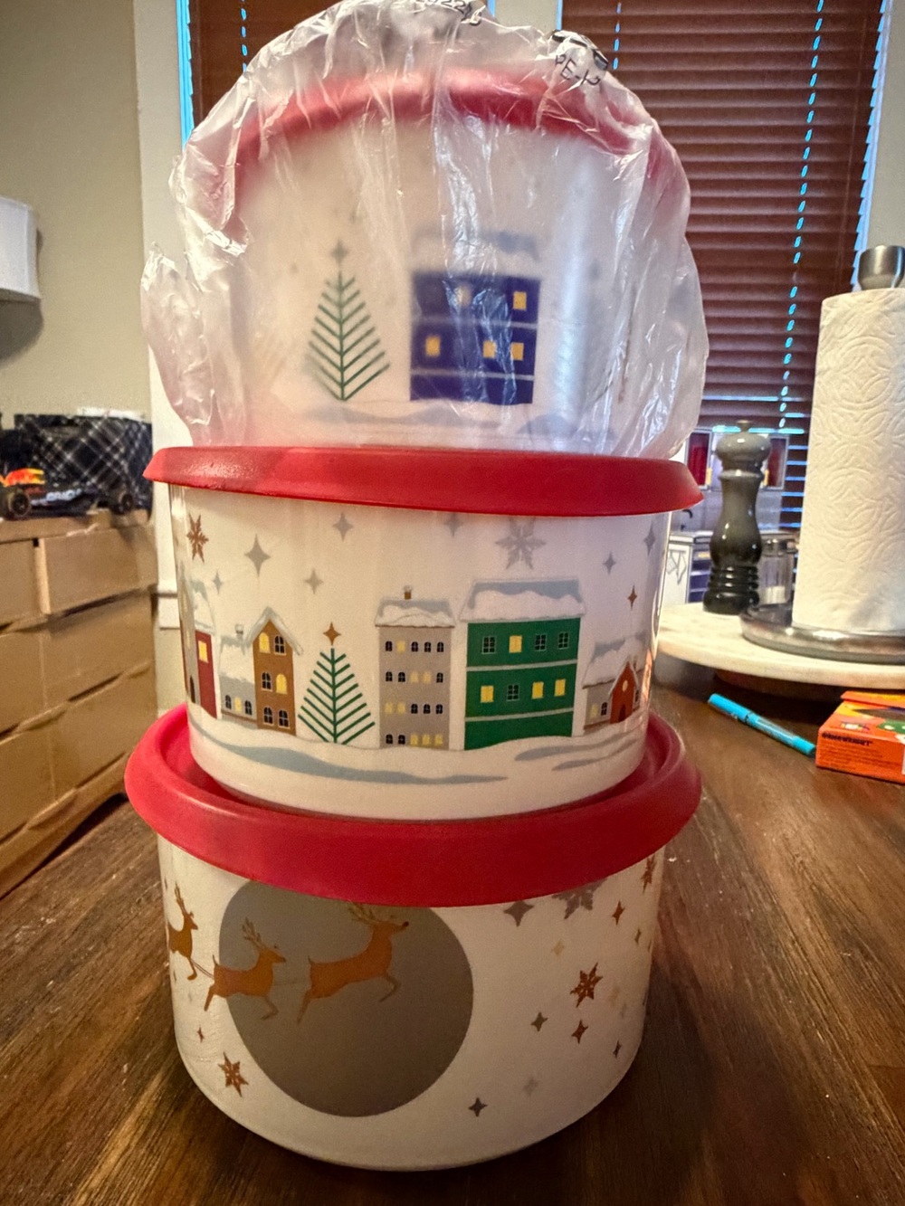 Stackable Holiday Tupperware Nesting One touch canisters New